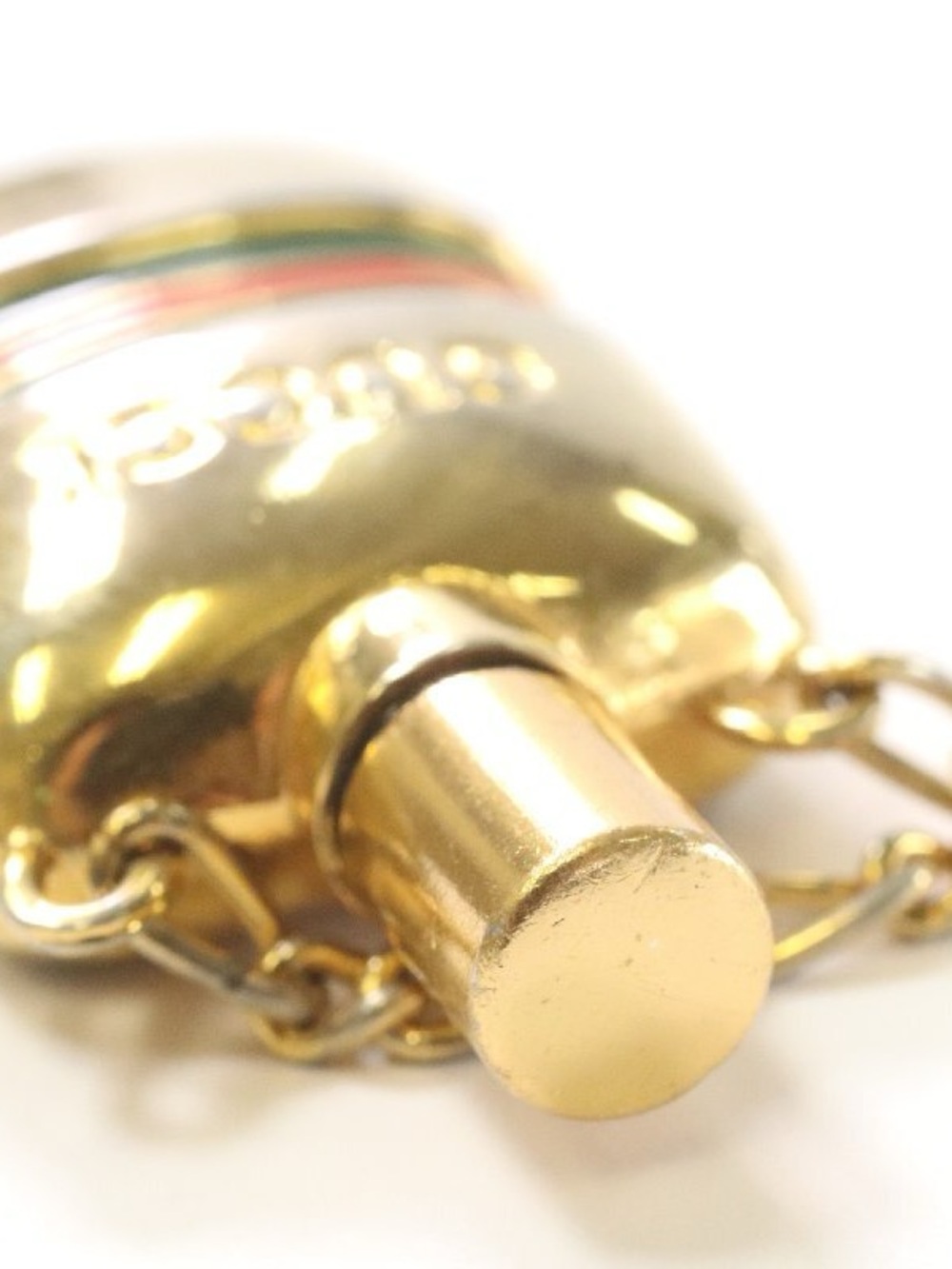 Vintage Gucci Gold-Tone Perfume Bottle Necklace with Green and Red Stripes - Picture 7 of 8
